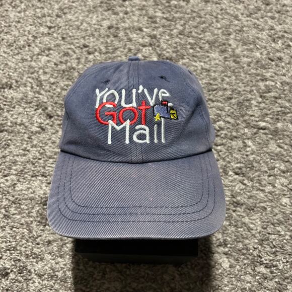 Vintage Youve Got Mail Hat 90s Movie Strapback Cap Rare Promo Sun Faded Blue - Picture 10 of 10